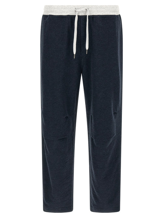 Linen Cotton Joggers Pants Blue