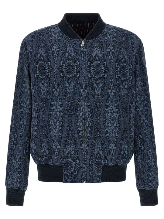 Jacquard Bomber Jacket Puffer Jackets Blue