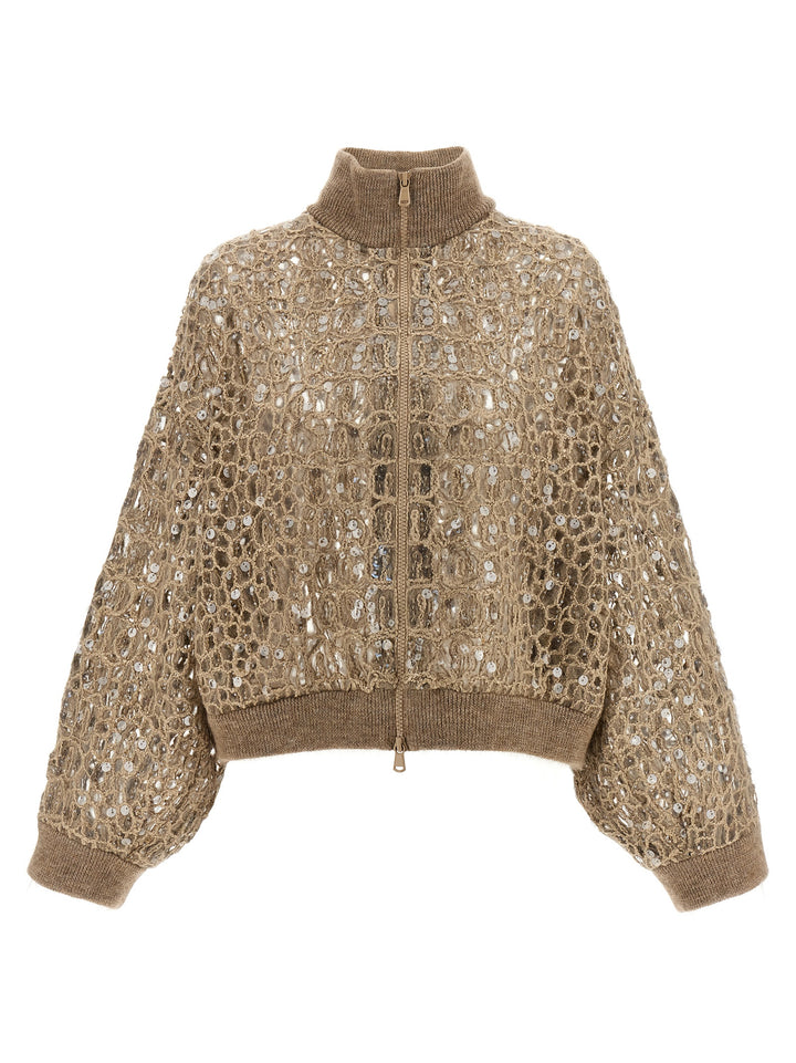 Brunello Cucinelli Dazzling Croc Embroidery Sweaters and Cardigans - Beige | 4139de83933dd2b5ed92ef6dd1804a533706b885