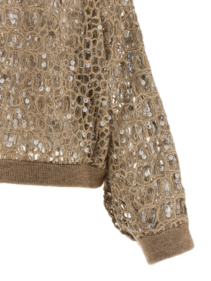 Brunello Cucinelli Dazzling Croc Embroidery Sweaters and Cardigans - Beige | d36329e8bbb92dfd9f31f04be2c6e8b54fcc0c16