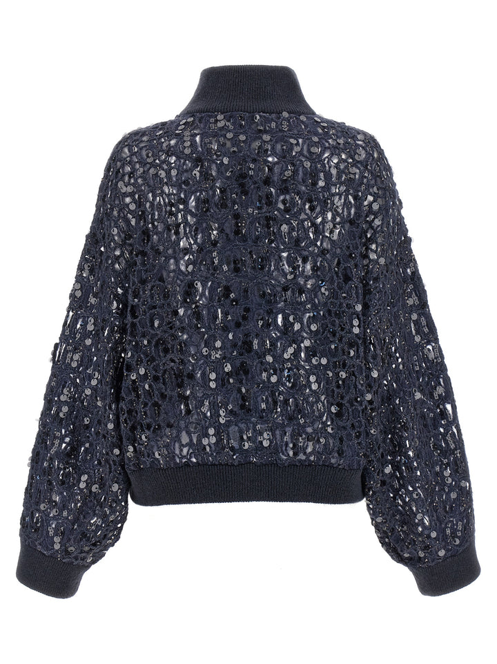 Brunello Cucinelli Dazzling Croc Embroidery Sweaters and Cardigans - Blue | d12bb8ba64c771fc570850bb5329adde3156ed12