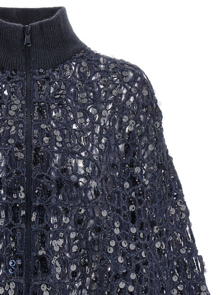 Brunello Cucinelli Dazzling Croc Embroidery Sweaters and Cardigans - Blue | 55c53c67b796cc89db895ce799f88f1079f51e02