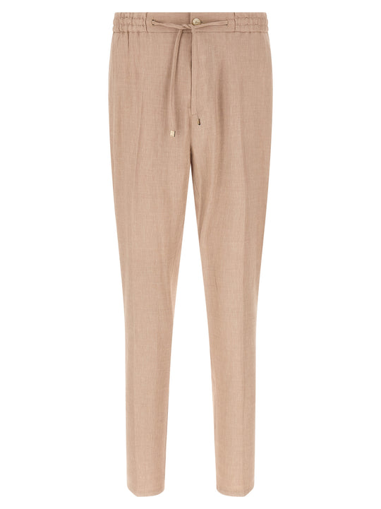 Flamed Linen Joggers Pants Beige