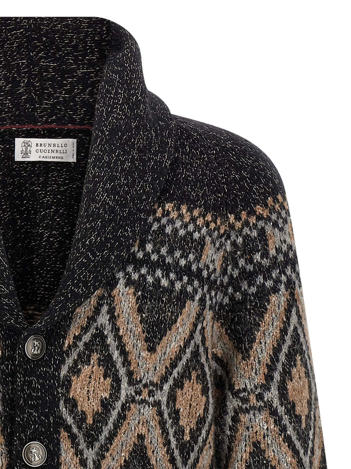 Brunello Cucinelli Geometric Jacquard Cardigan Sweaters and Cardigans - Multicolor | ab298a205bce0f68d9bbef78aa83cd57bafe7ab4