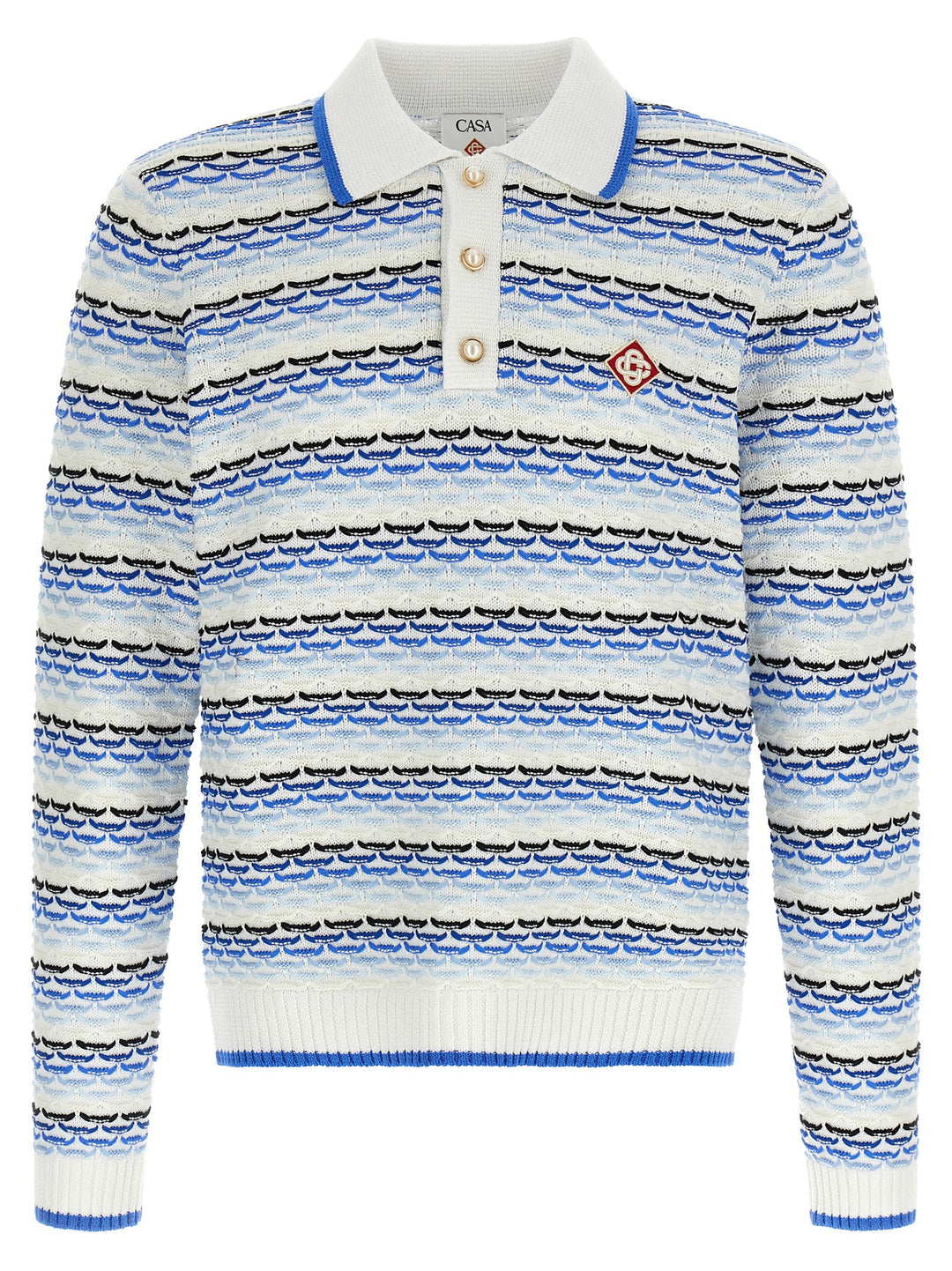 Casablanca Tuck Stitch Long Sleeve Polo - Blue | 67ce97e2b3dbdec5d46cfde6ff9a9076f1b619b9