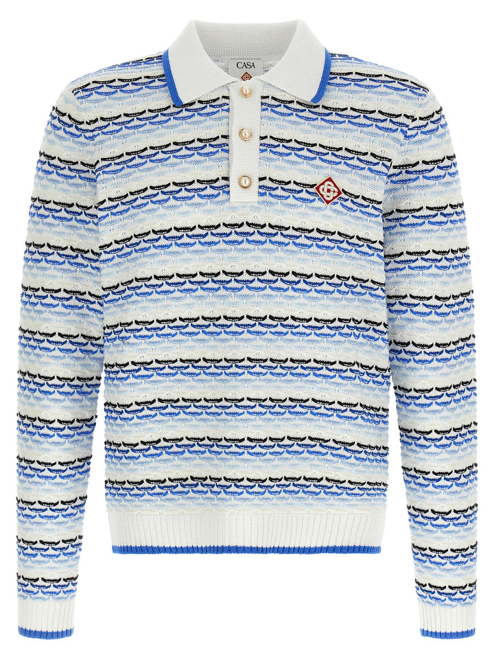 Casablanca Tuck Stitch Long Sleeve Polo - Blue | 67ce97e2b3dbdec5d46cfde6ff9a9076f1b619b9