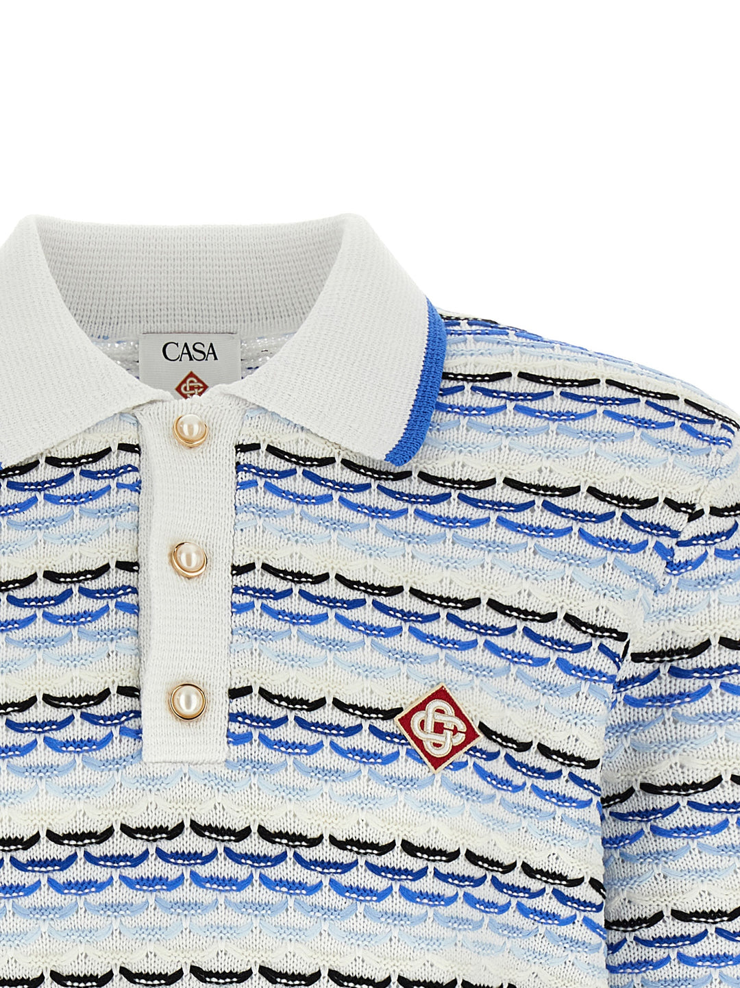 Casablanca Tuck Stitch Long Sleeve Polo - Blue | 75e5a23f99c1f6954726e2debddb0aee31a84483