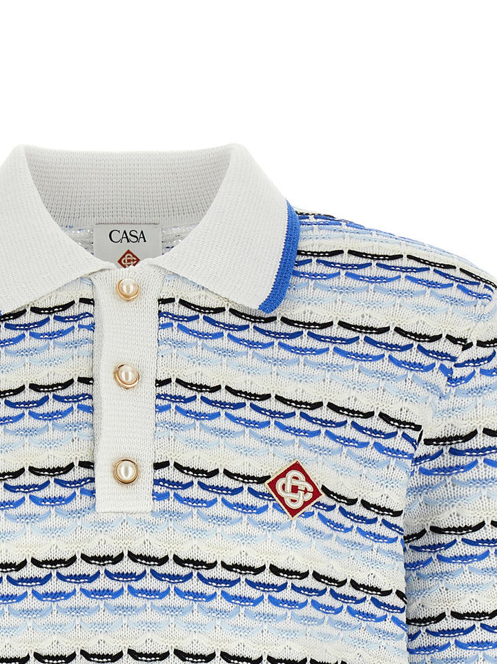 Casablanca Tuck Stitch Long Sleeve Polo - Blue | 75e5a23f99c1f6954726e2debddb0aee31a84483