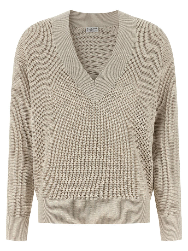Brunello Cucinelli Openwork Sweater Sweaters and Cardigans - Beige | 9be3c53da371dba86e9c5a0bafc75d9386696d60