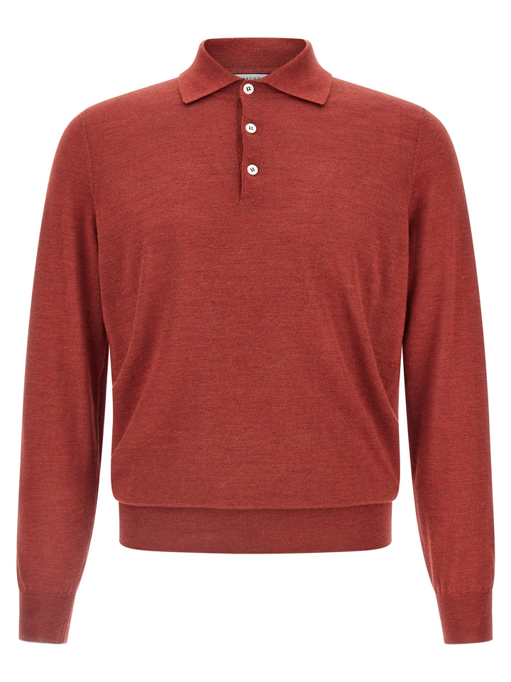 Brunello Cucinelli Shaved Knit  Shirt Polo - Red | b2bf765ce1ad67c4092449c65e46c63c50ce2de6
