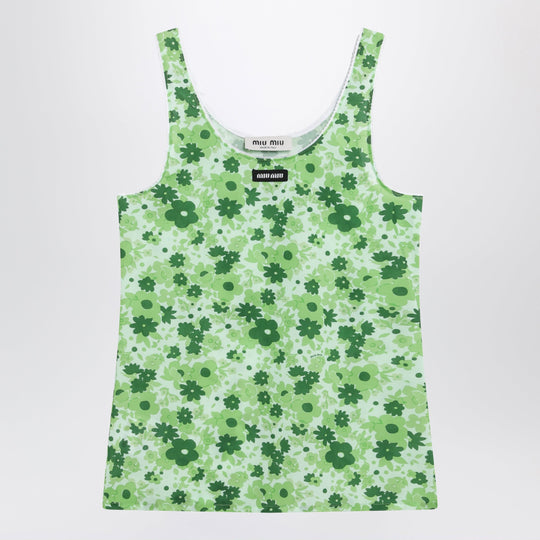 Green Floral Stretch Polyamide-Blend Top