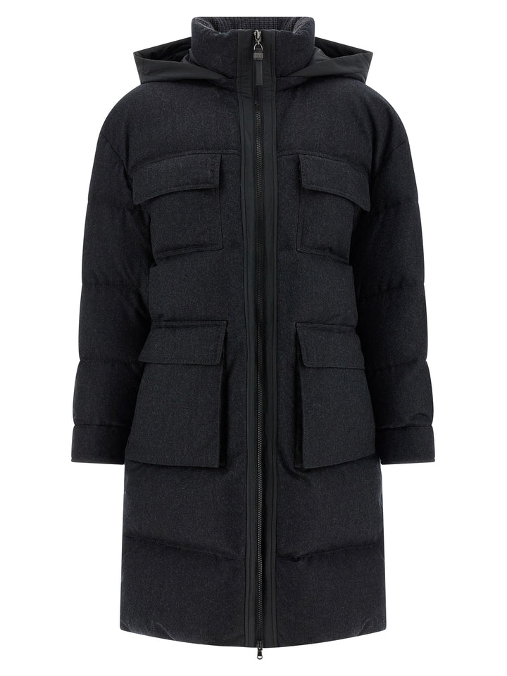 Brunello Cucinelli Shiny Zipper Pull Puffer Jackets - Gray | e93097f0bfd806e47c8cfe7b2df31fc5fca02376