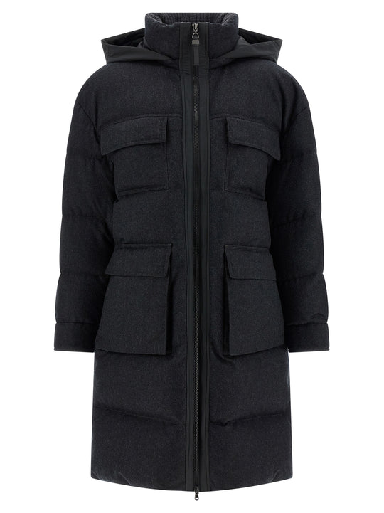 Shiny Zipper Pull Puffer Jackets Gray