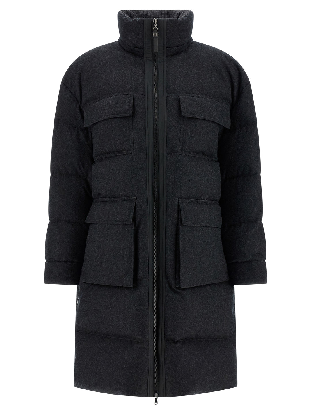 Brunello Cucinelli Shiny Zipper Pull Puffer Jackets - Gray | a14e011e14fc7c5d6dc54e6e3acda5f833a4f4b6