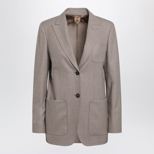 Single-Breasted Jacket In Dark Khaki Cashmere Foulé