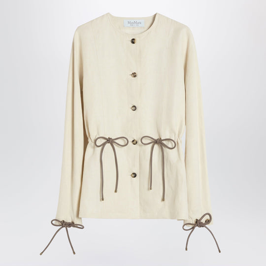 Beige Linen And Silk Jacket With Drawstring