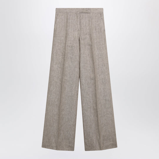 Beige Chevron Linen Trousers