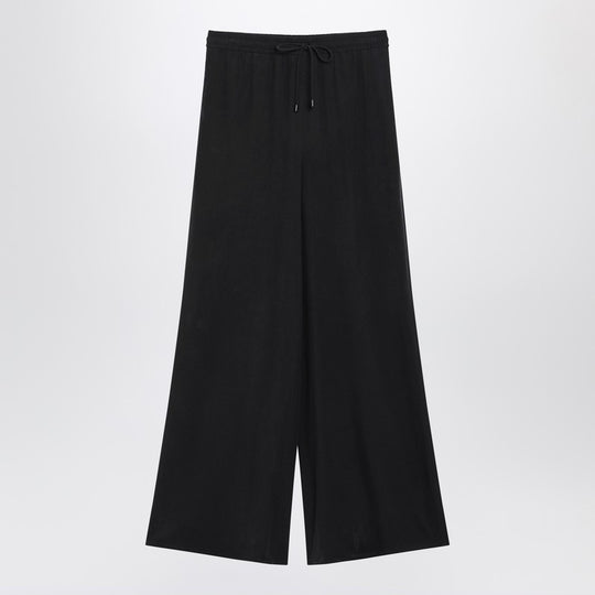 Wide-Leg Blue Silk Trousers
