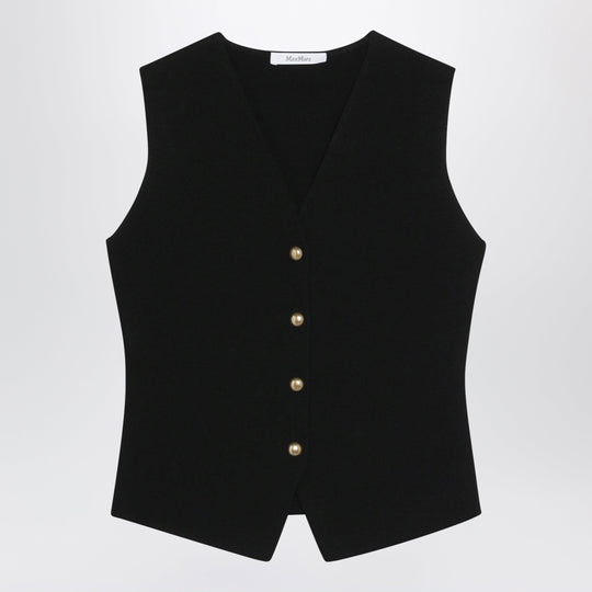 Black Vest In Viscose Crepe Yarn