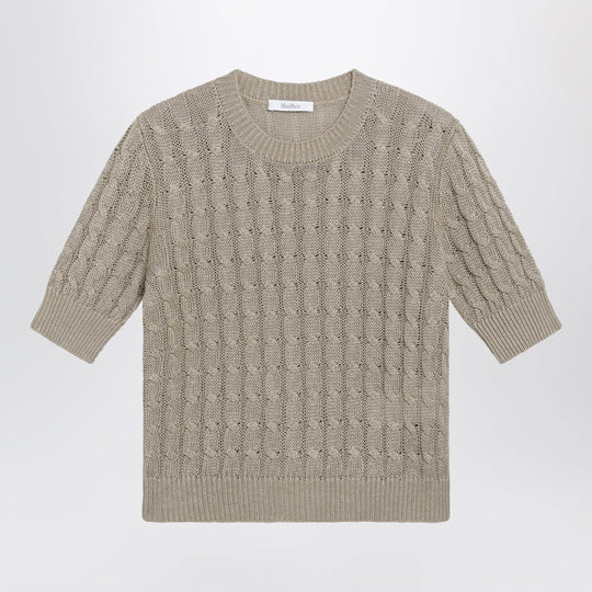 Cable-Knit Linen Crewneck Sweater In Brown
