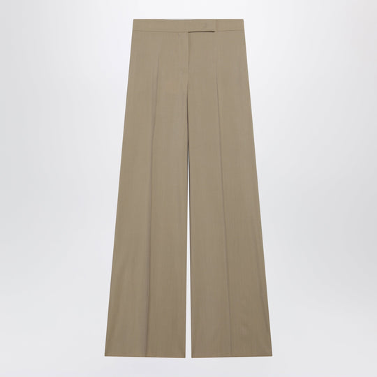 Wide-Leg Trousers In Sand-Colored Wool And Silk Poplin