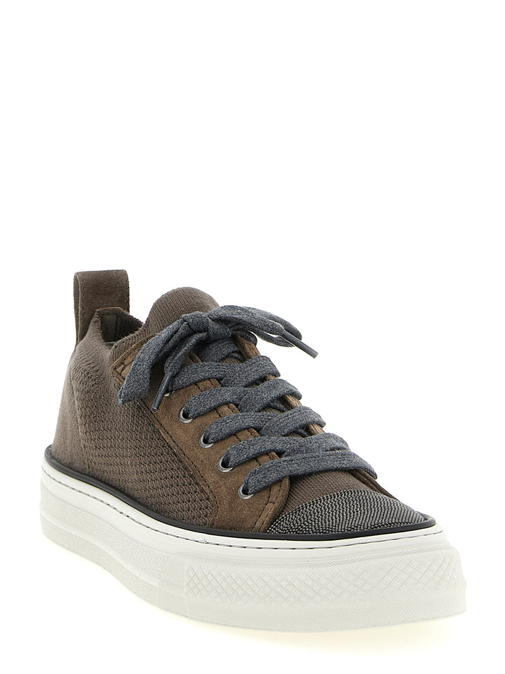 Brunello Cucinelli Monile Knit Sneakers - Brown | b9f0de1697489e8200d9196cfd2c8928fced49e3