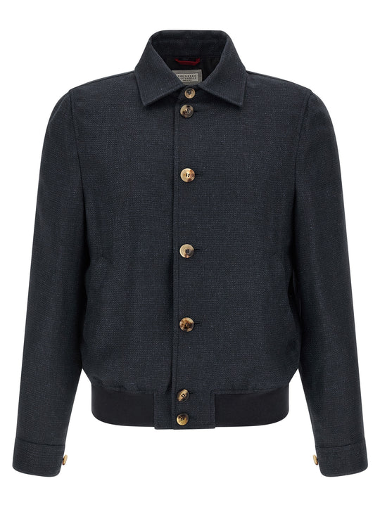 Linen Blend Jacket Puffer Jackets Blue