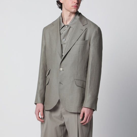 Deconstructed Cavallo Jacket In Khaki Silk Hopsack