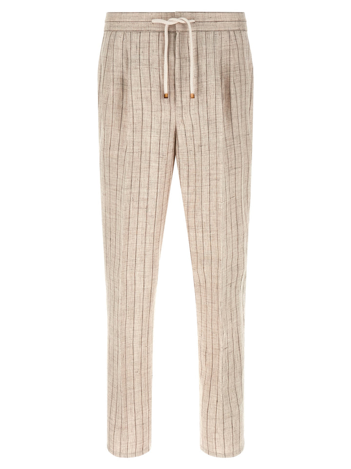 Brunello Cucinelli Striped Linen Trousers Pants - Beige | dacf034a92da93c0d5aee2fe5c7ca6764b10d607