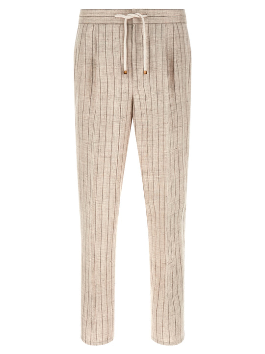 Striped Linen Trousers Pants Beige