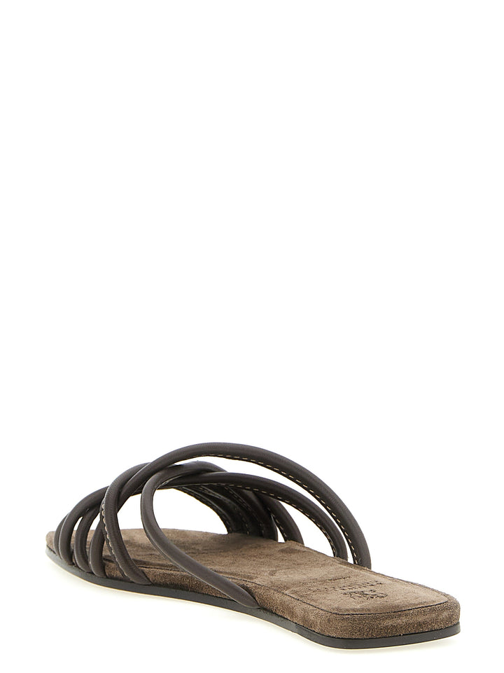 Brunello Cucinelli Leather Slides Sandals - Brown | 331a2455fa608349b8ac802eccdd701b5cf5449f