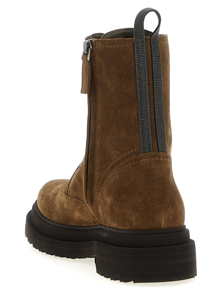 Brunello Cucinelli Suede Combat Boots Monile Boots and Ankle Boots - Brown | 902bf00ba3b51ff5d428614e95fa5bf21ea57662