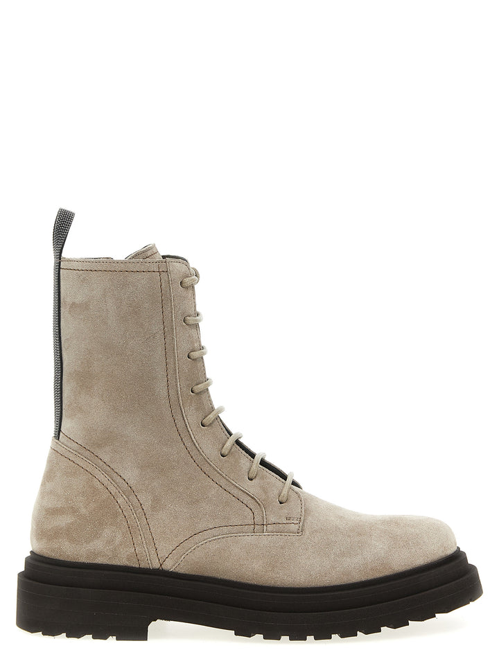 Brunello Cucinelli Suede Combat Boots Monile Boots and Ankle Boots - Gray | 16526cf708cae55a92c075036be802e65b187106