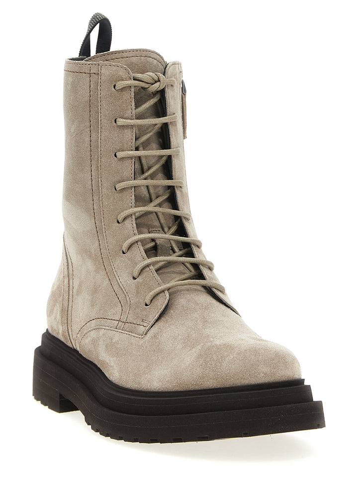 Brunello Cucinelli Suede Combat Boots Monile Boots and Ankle Boots - Gray | 0890a572ae7a5dc66b407002dbac7c8d859e2bb0