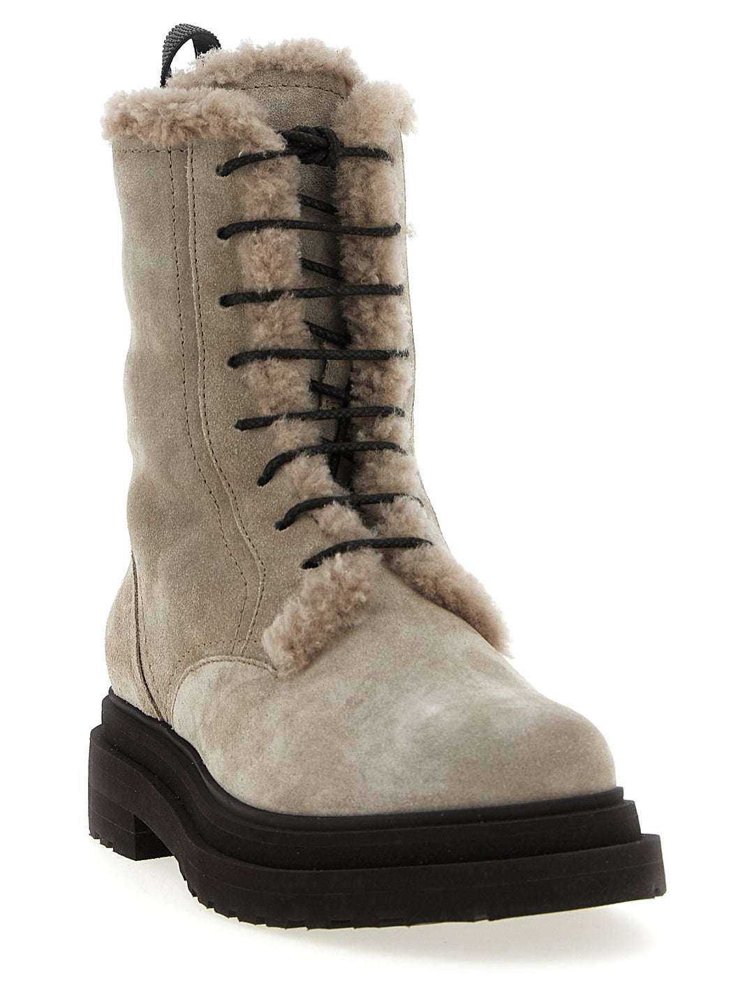 Brunello Cucinelli Suede Combat Boots Monile Boots and Ankle Boots - Gray | 40937d167ecc98ae6873d0386577d8b676840380