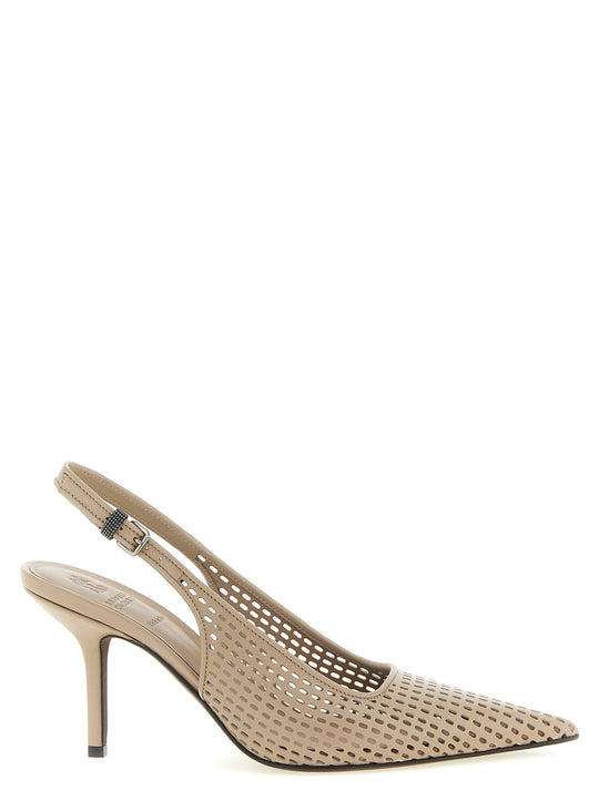 Net Calf Slingback Pumps Beige