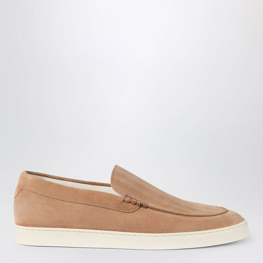 Light Brown Chevron-Effect Suede Slip-Ons