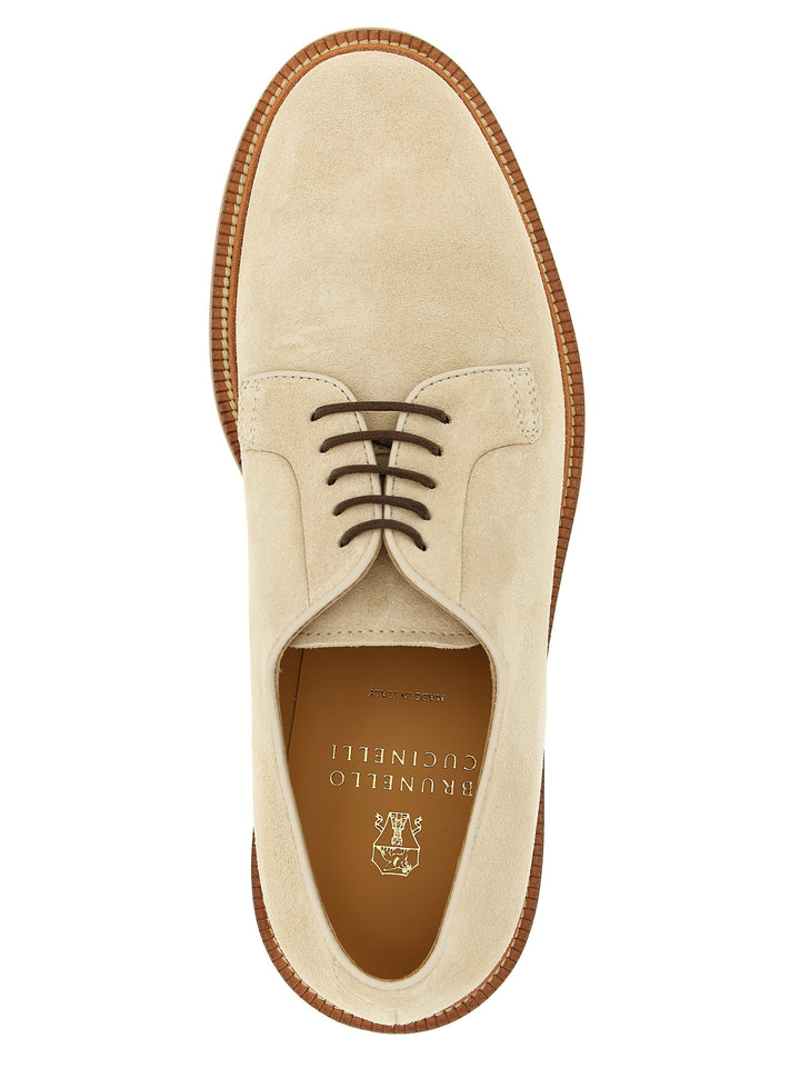 Brunello Cucinelli Suede Derby Lace Up Shoes - Beige | aca2836c11af6181df9dae8cc0b4a5cebab961c7