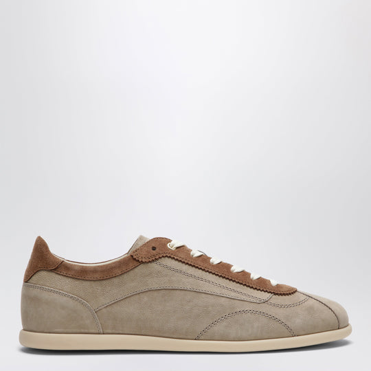 Beige Low-Top Suede Lace-Up Sneakers