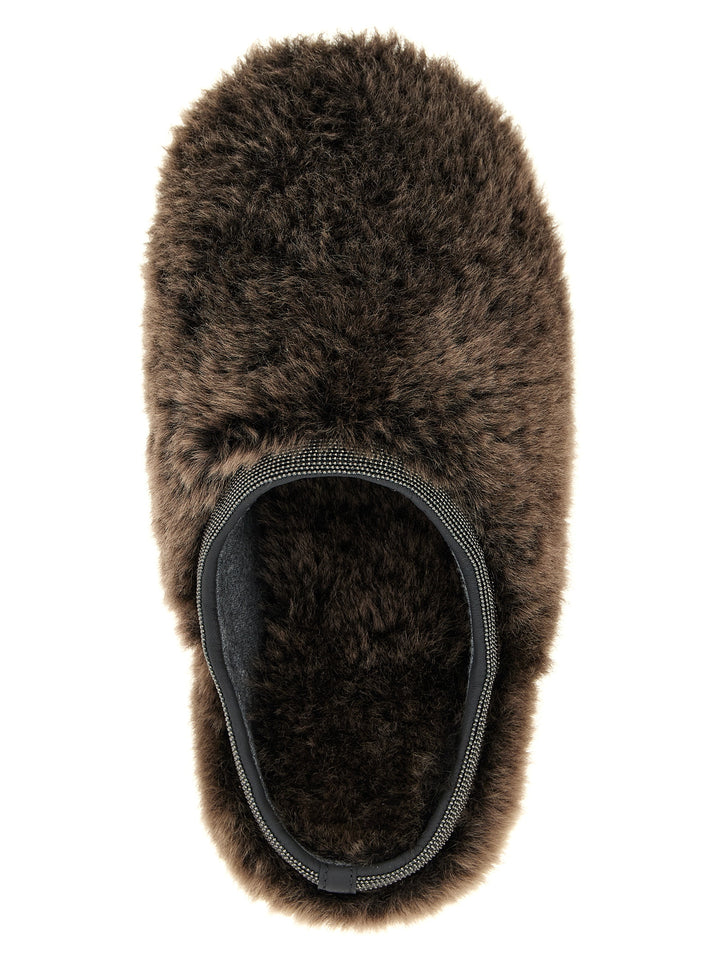 Brunello Cucinelli Monile Sherling Sabots Flat shoes - Brown | 891ece0999da00e75f6d354281803f0f506ff0a5