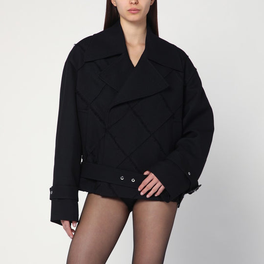 Black Belted Jacket In Wool Blend
