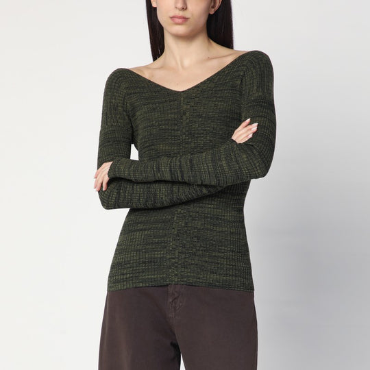 Double-V Military Green Sweater
