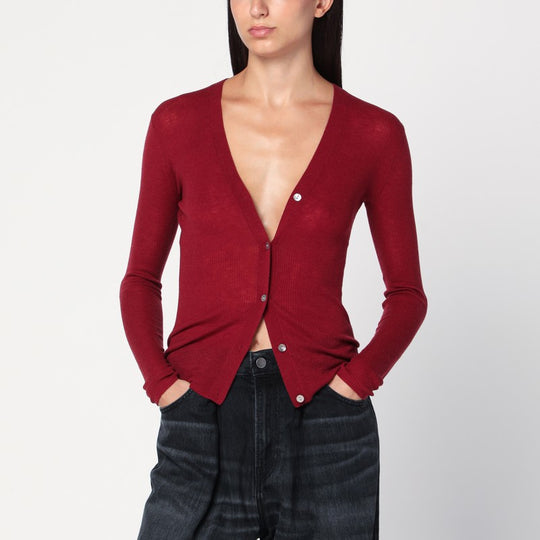 Bordeaux Semi-Sheer Knit Cardigan