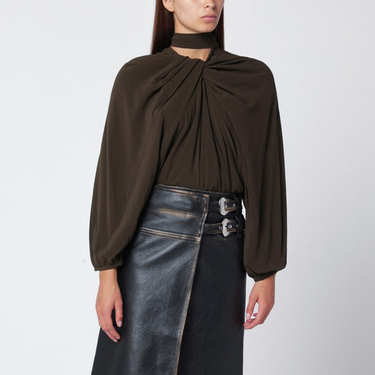 Black Draped Silk Top