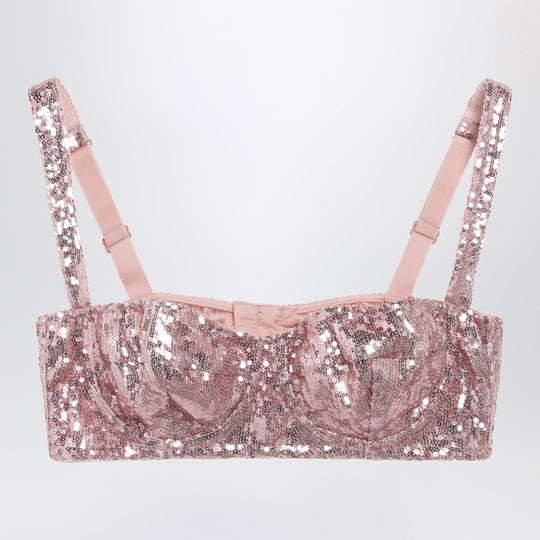 Pink Balconette Bra In Micro-Sequins