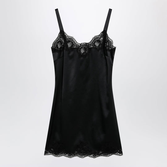 Black Silk Satin Slip With Lace Trim