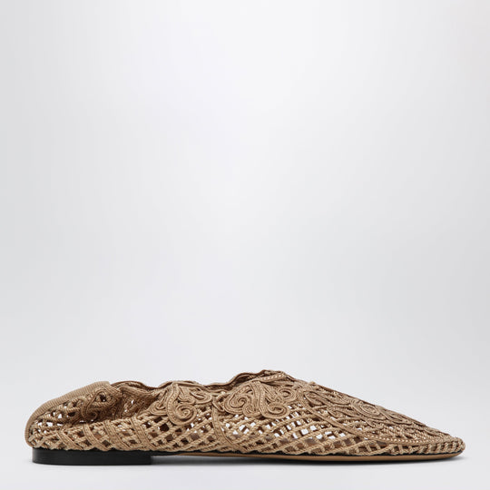 Beige Iris Crochet Ballerina Flats