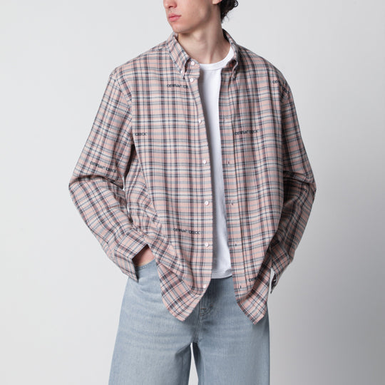 Pink Check-Pattern Shirt With Logos