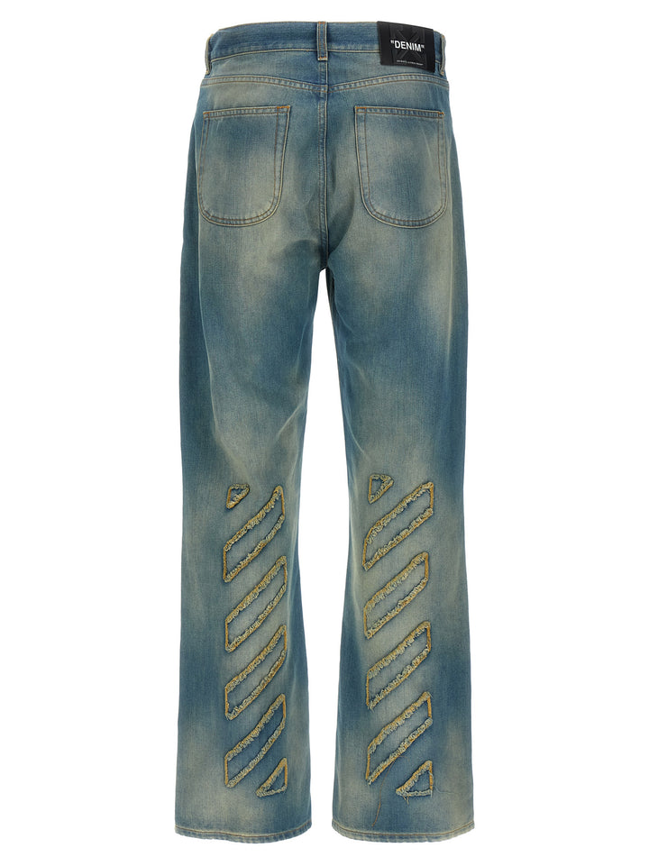 Off-White Diag Raw Patch Jeans - Blue | 981f465578d9d273543e7731173afd7f1e01f3f4