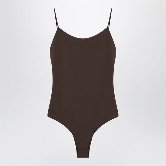 Brown Cabana Swimsuit With Ruffles